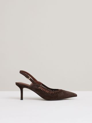 Suede Twist Detail Slingback Court Shoes in Chocolate