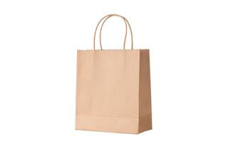 Brown Colored Paper Shopping Bag Side View on Solid White Background
