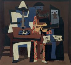 Three Musicians, 1921, oil on canvas, 6ft 7in by 7ft 3¾in, by Pablo Picasso (1881–1973), Museum of Modern Art, New York, US.