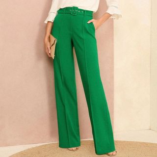 green wide leg suit trousers