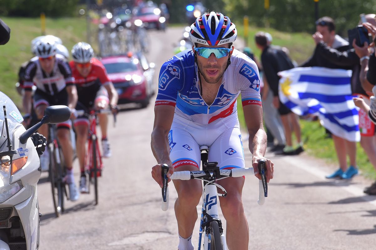 Thibaut Pinot (FDJ) riding to second place on Blockhaus during stage 9