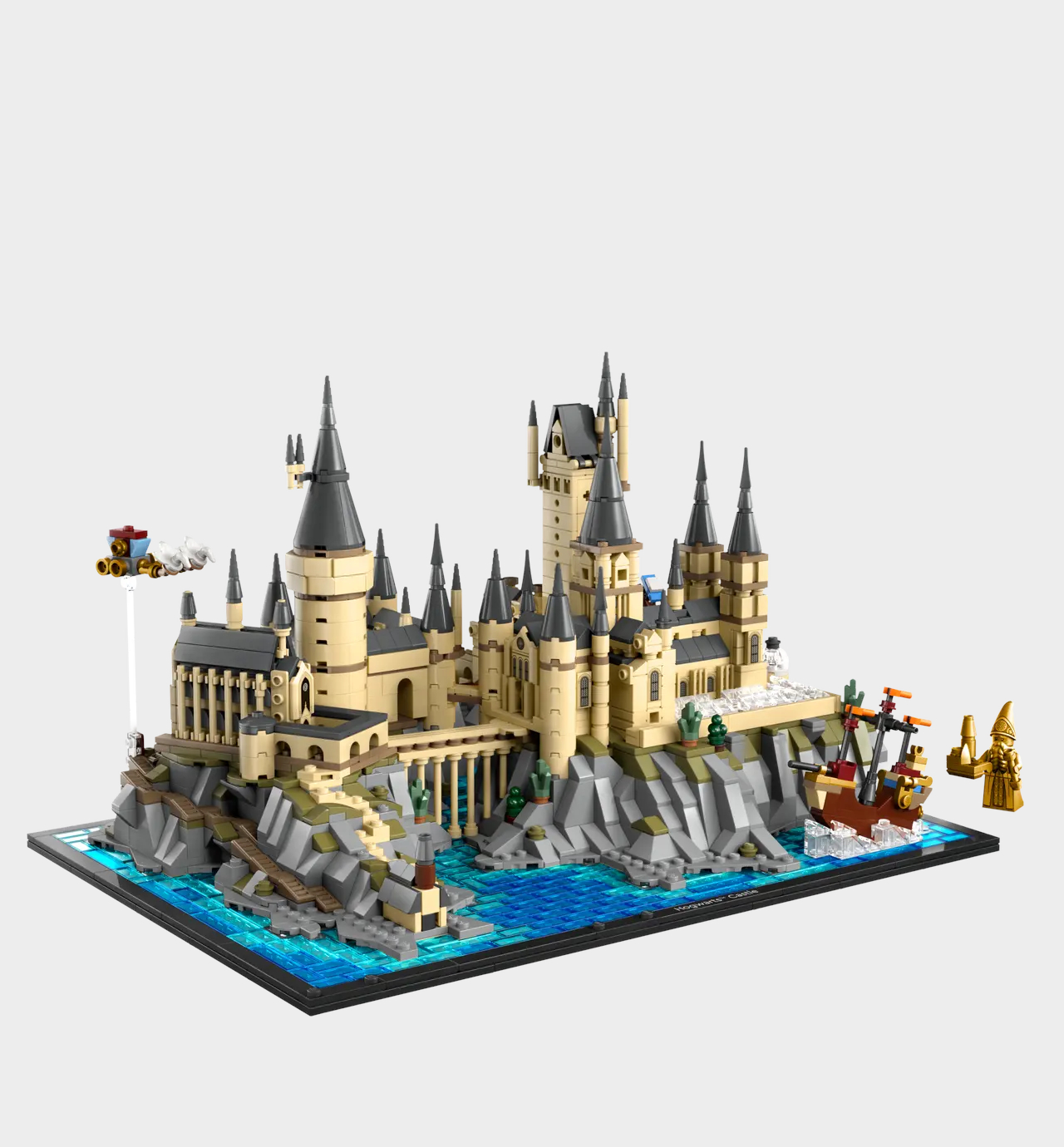 Lego Hogwarts Castle and Grounds model on a plain background