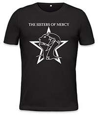 Classic Sisters of Mercy 
Another nicked logo, the classic Sisters tee has a logo originally drawn by Henry Gray in 1858 for his Gray's Anatomy medical journal and nicked by Andrew Eldritch in 1980. Smart move: the Sisters have probably sold as many tees as records. This one is called 'The World's End' Sisters of Mercy tee after Simon Pegg's character wore it in the film of the same name.