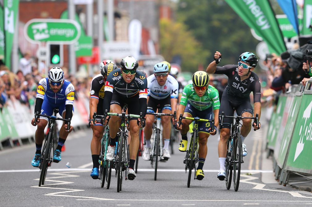 The sprint at the end of the Tour of Britain's second stage