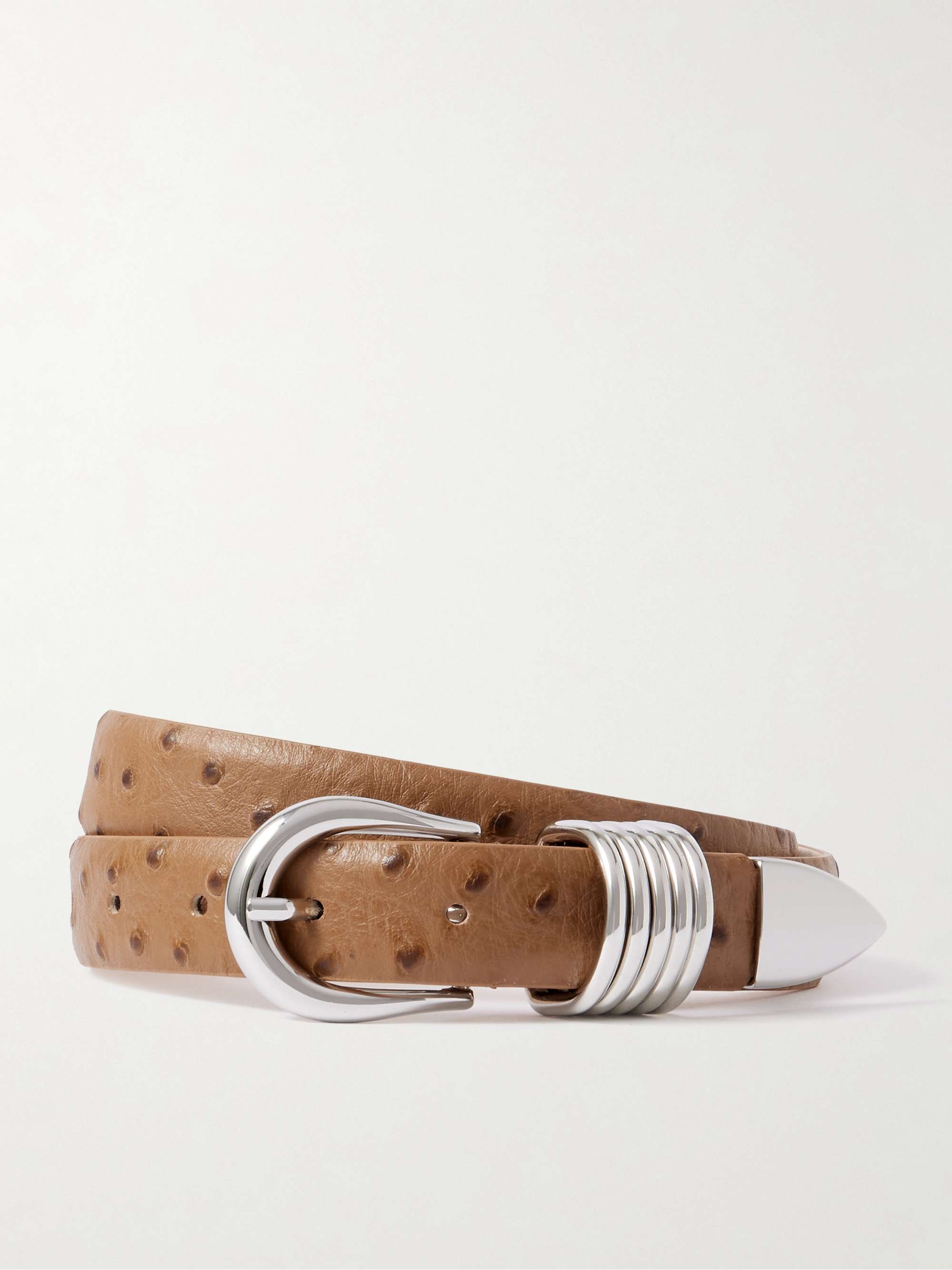 Hollyhock Ostrich-Effect Leather Waist Belt