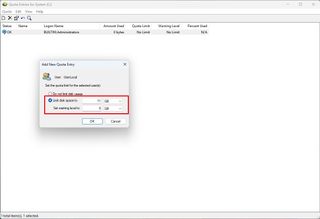 Disk Quotas settings for specific user