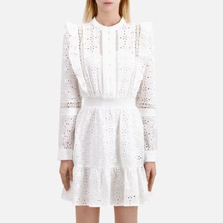 Cotton Embroidered Mini Dress With Long Sleeves