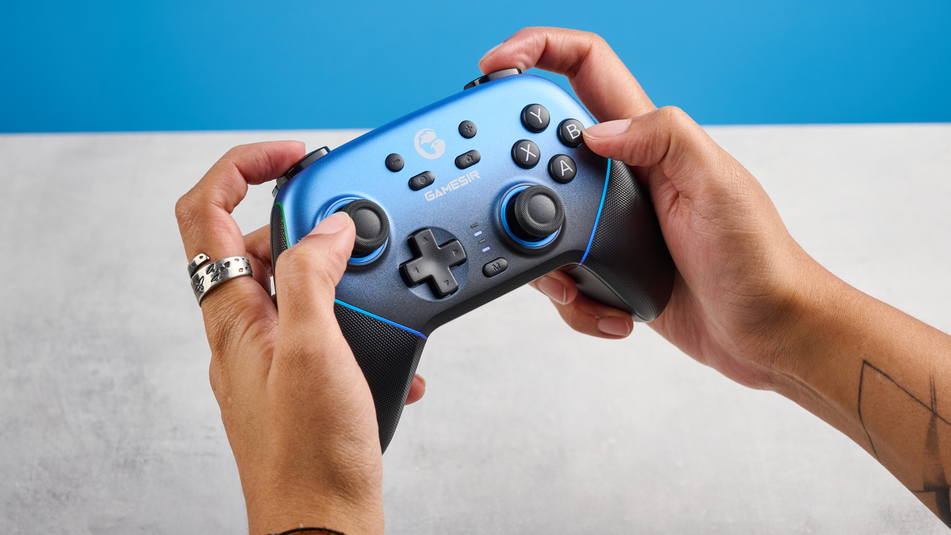 A gradient blue GameSir Super Nova wireless gaming controller