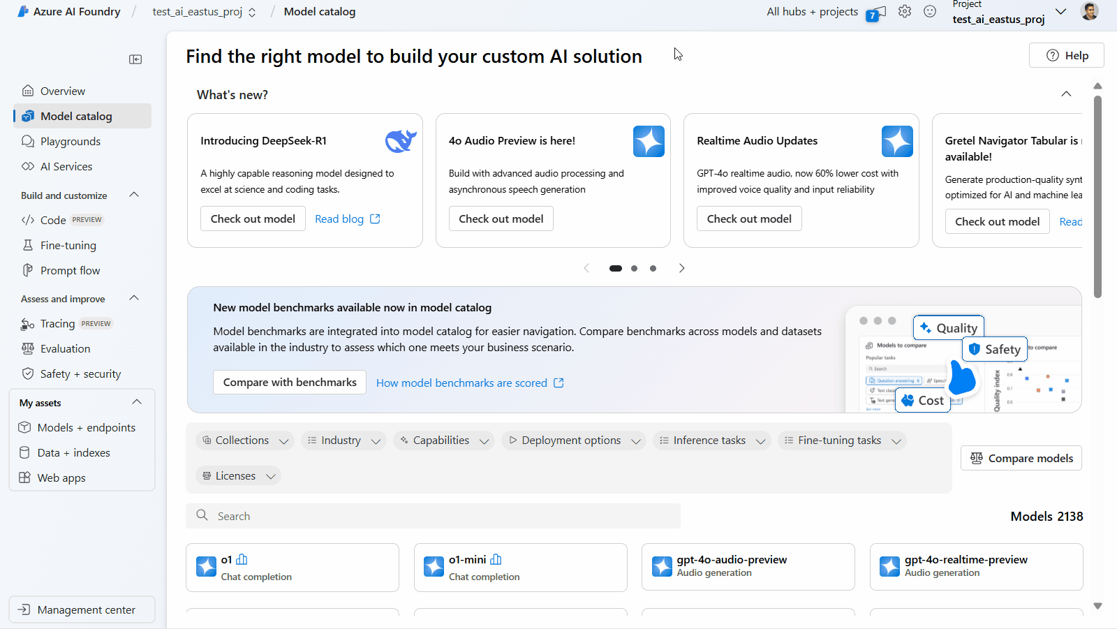 A user finding DeepSeek R1 in Azure AI Foundry.