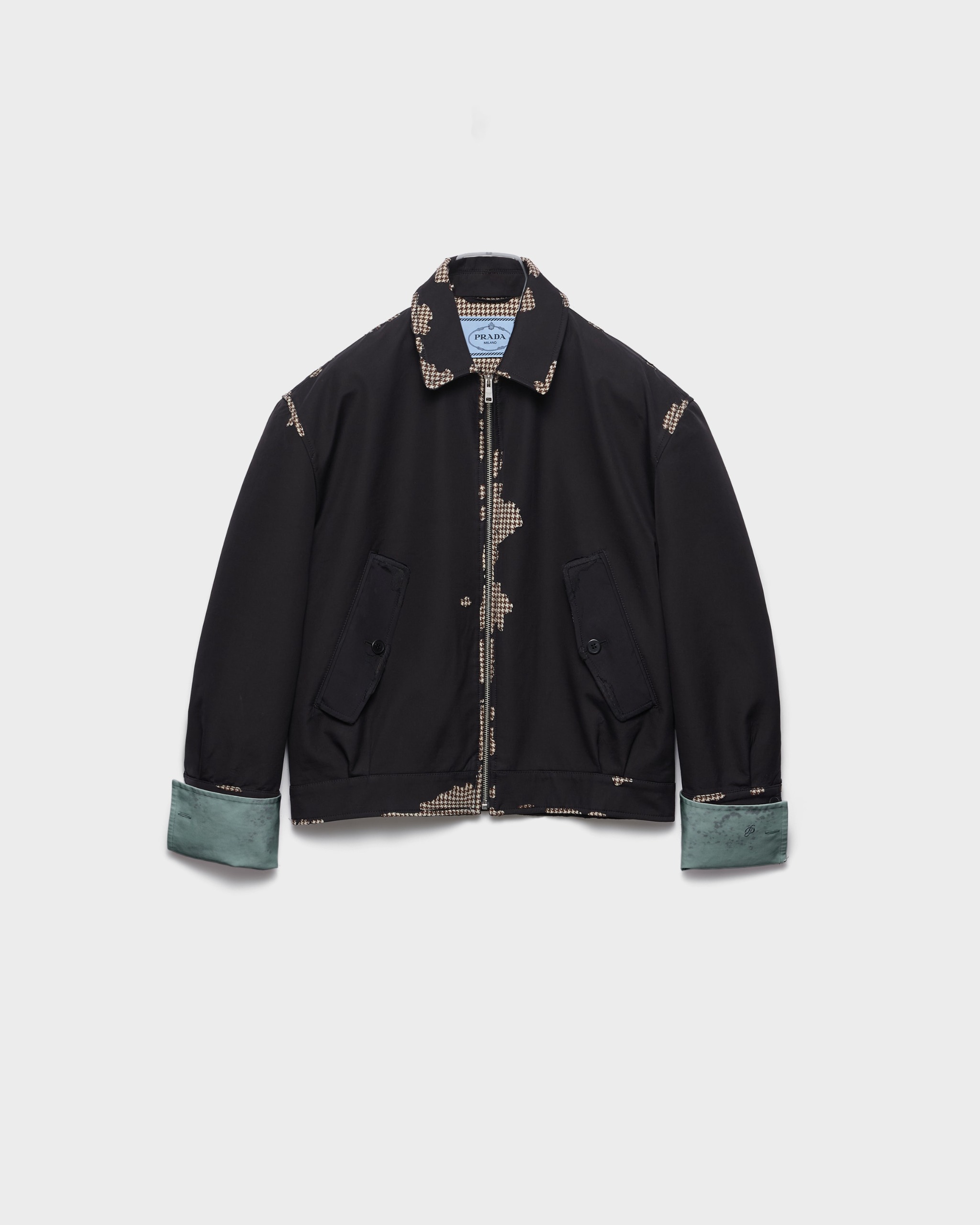 Bonded Cotton and Houndstooth Jacket - Black/ivory