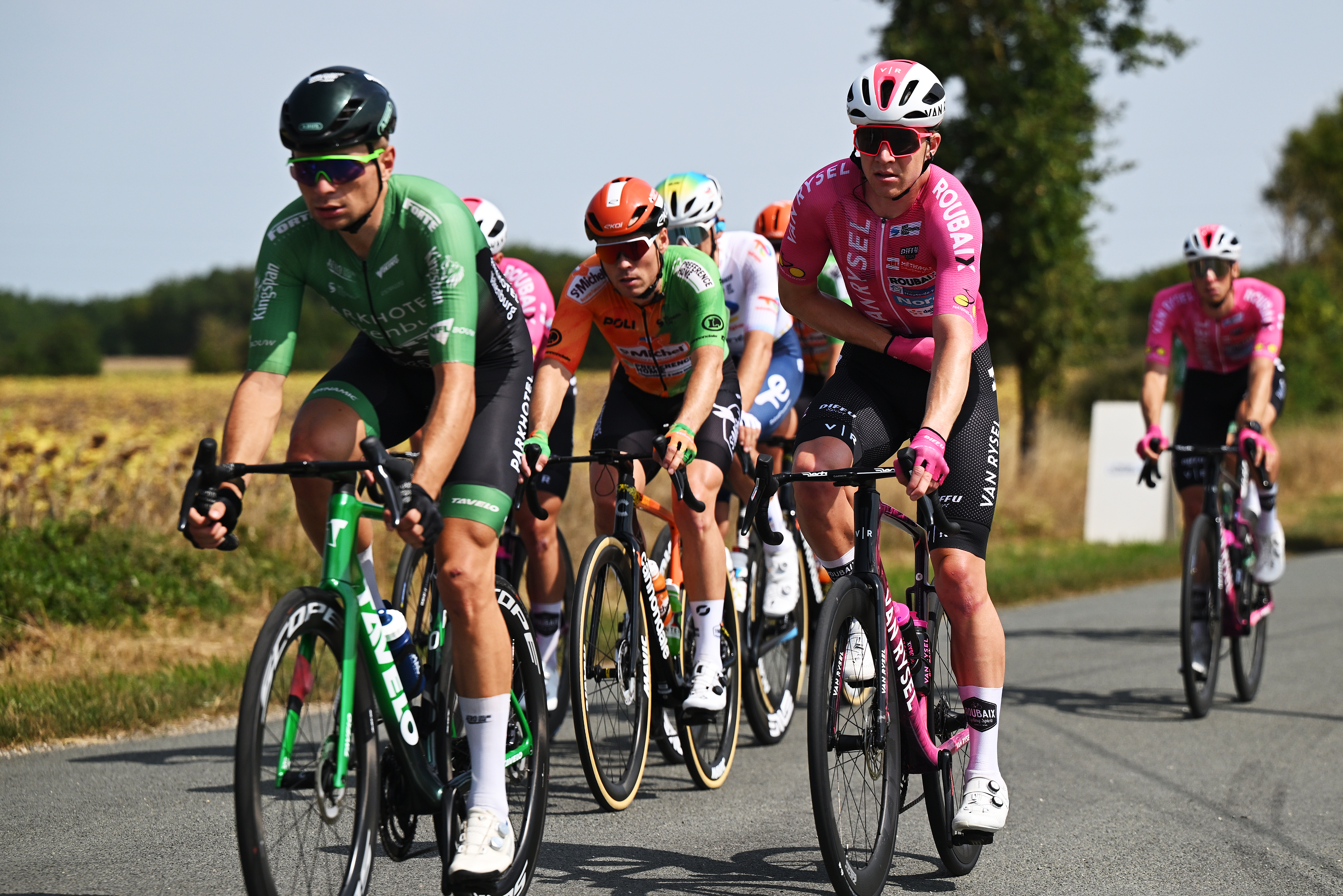 LA GENETOUZE, FRANCE - AUGUST 26: Rait Arm of Estonia and Team Van Rysel Roubaix competes during the 39th Tour Poitou - Charentes en Nouvelle Aquitaine 2025, Stage 1 a 193.9km from Sauze-entre-Bois to La Genetouze on August 26, 2025 in La Genetouze, France. (Photo by Luc Claessen/Getty Images)