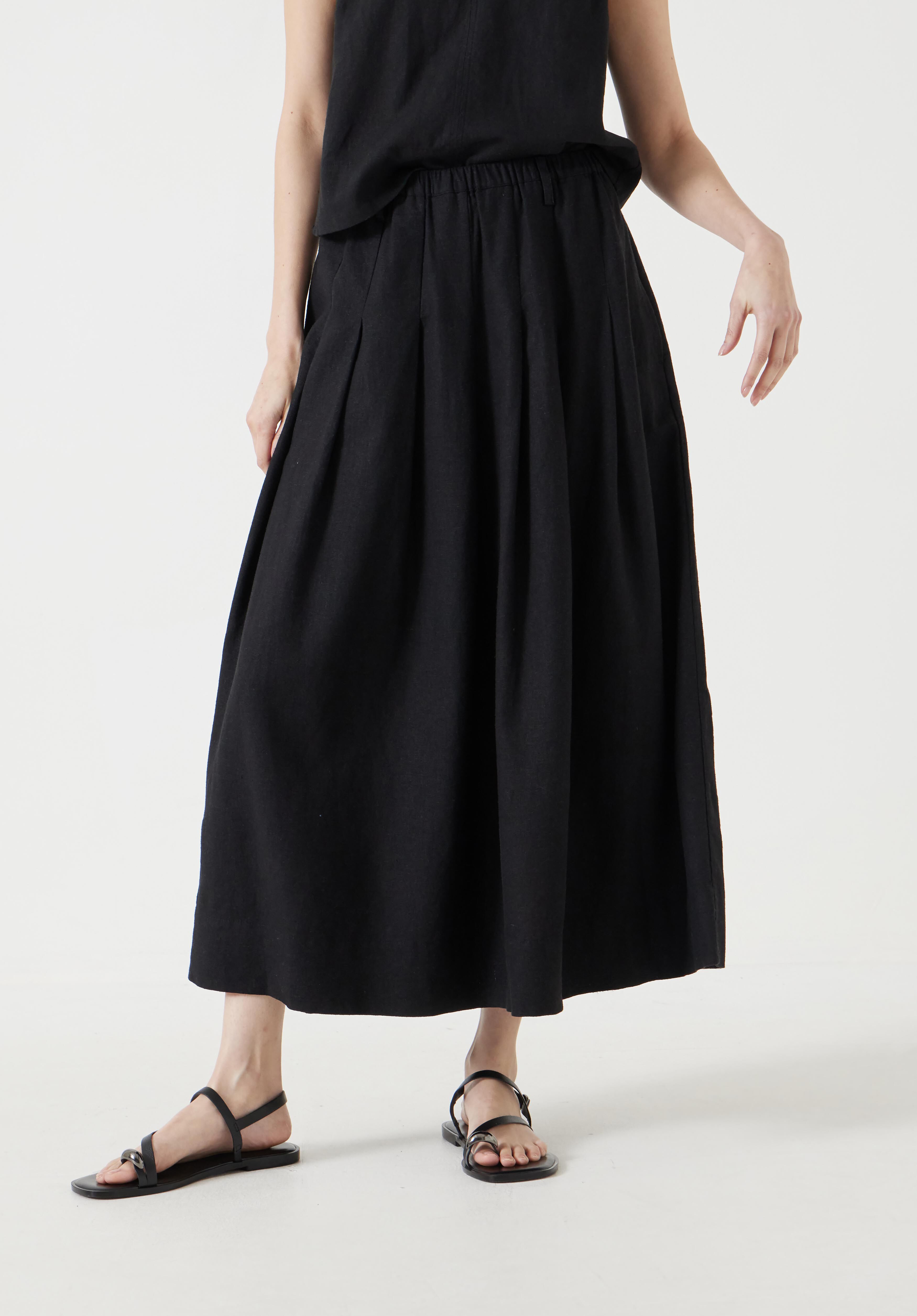 Ivy Pleated Linen Blend Midi Skirt