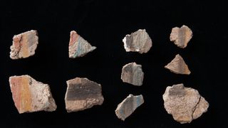 Some painting fragments found in the mortar pit.