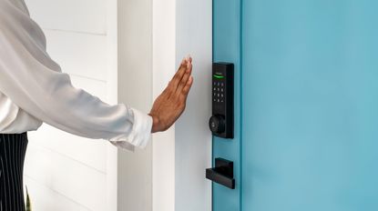 A smart lock on a front door