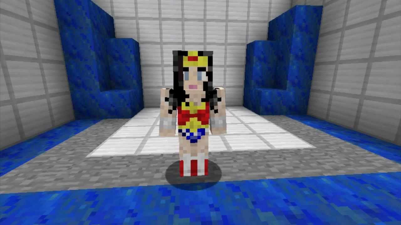 A Wonder Woman Minecraft skin with her classic red and blue armor