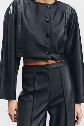 Cropped Faux Leather Jacket