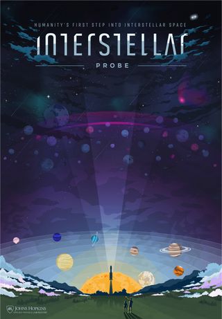 A poster for the potential Interstellar Probe mission, which would seek to lay the foundation for future journeys to other star systems.