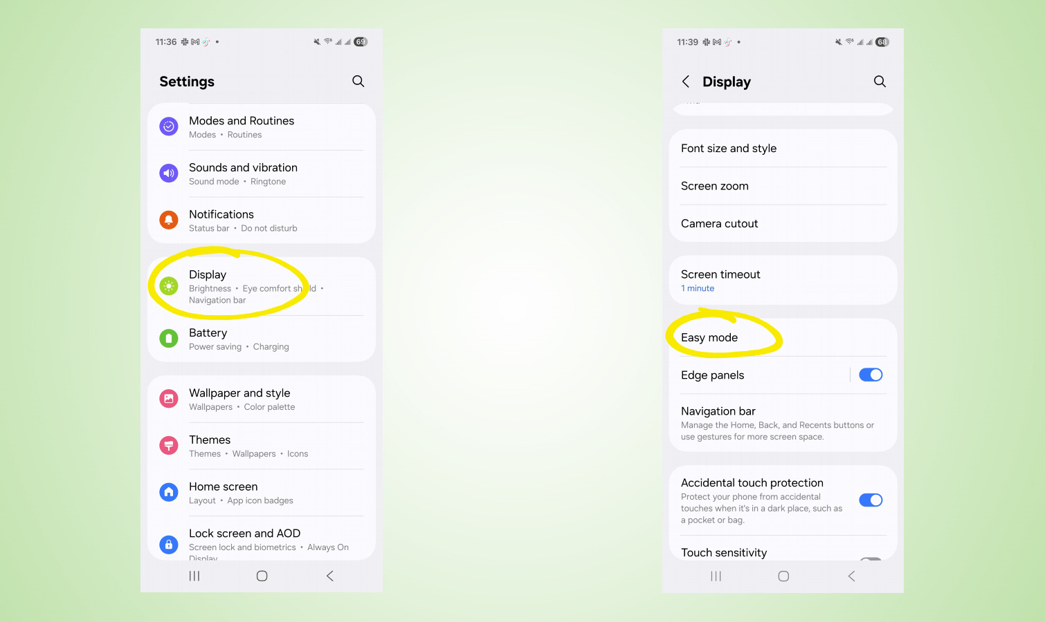 Samsung Galaxy Easy Mode screenshots.