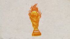 Photo collage of the World Cup trophy on fire