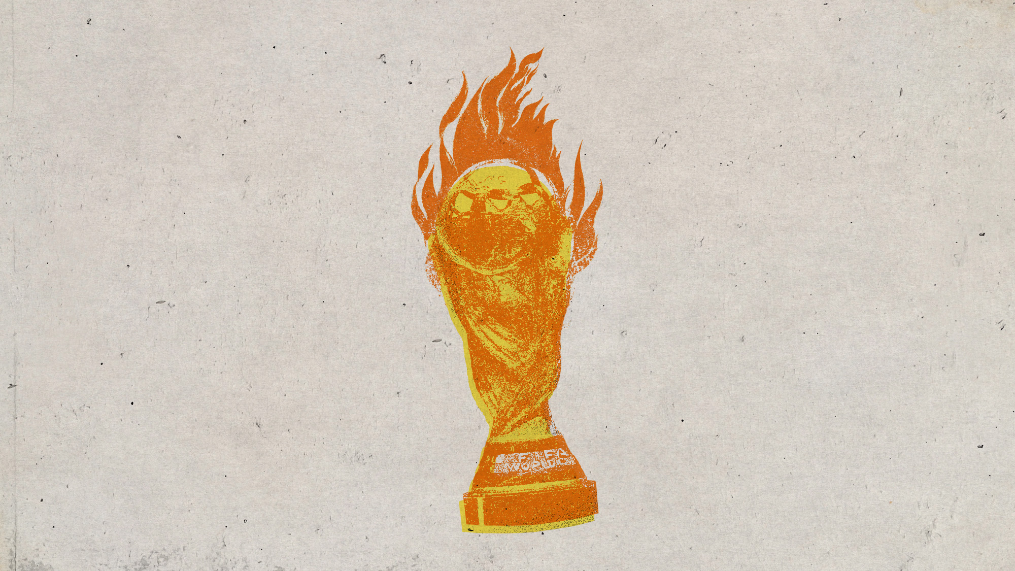 Photo collage of the World Cup trophy on fire