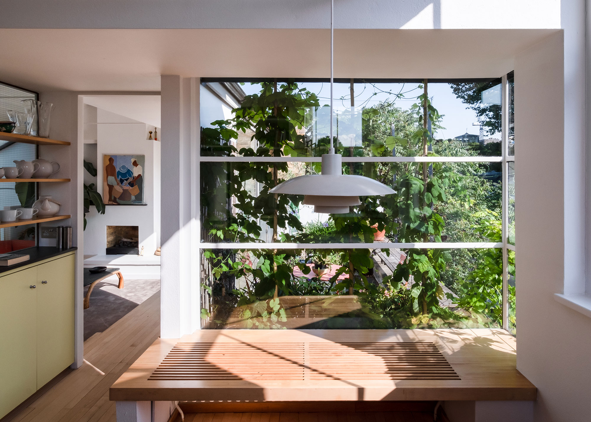 dining room with large corner window