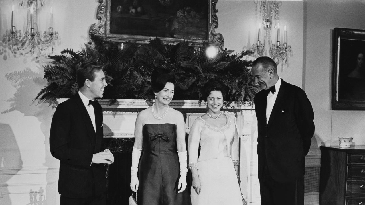 Princess Maragret And Lord Snowdon With President Johnson And Lady Bird At Washington White House In Usa On November 1965