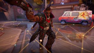 Marvel Rivals role imbalance: Blade walking towards the camera holding his gun up with his right hand and a sword down in his left hand.