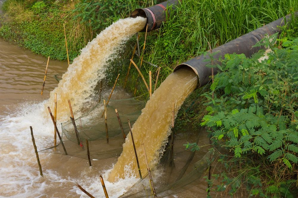 Sewage water flows into a river.