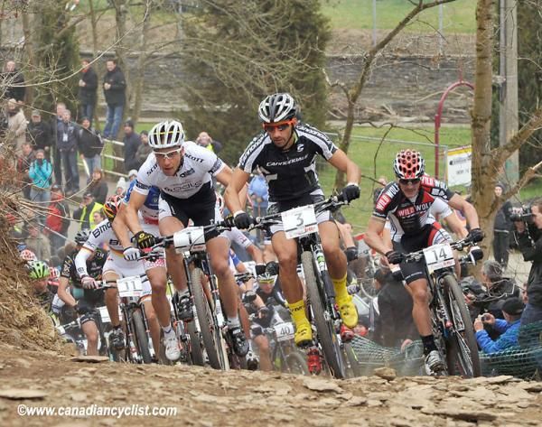 Nino Schurter and Manuel Fumic leading at the start