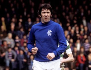 John Greig playing for Rangers against Celtic, 1976