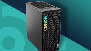 A Lenovo Legion Tower 5i, TechRadar's pick for the best gaming pc, against a teal background