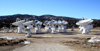 The CARMA telescope located in the Inyo Mountains in Eastern California. The combination of large and small dishes helped the authors zoom in on the gas in the center of NGC 4526.