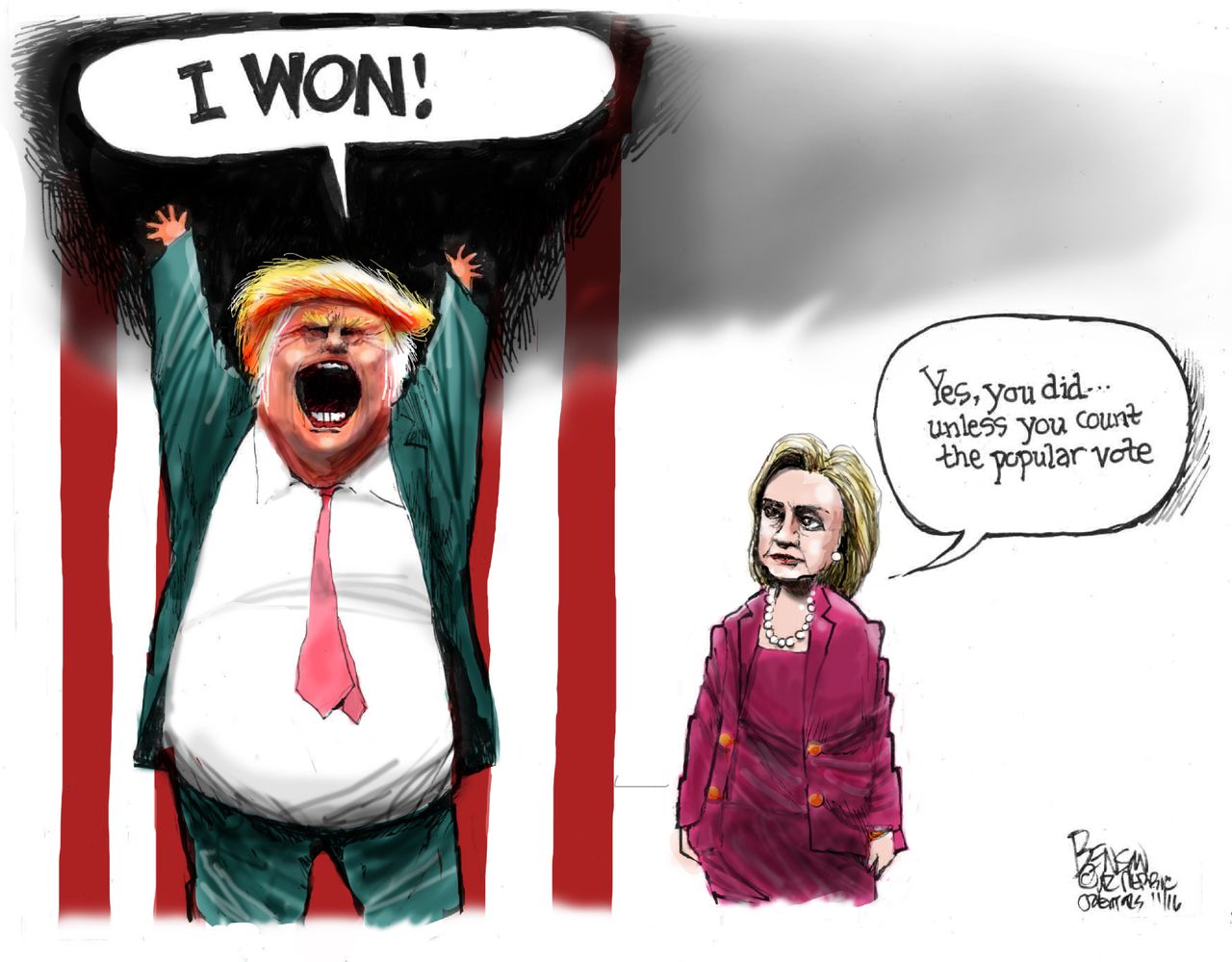 Political cartoon U.S. 2016 election popular vote