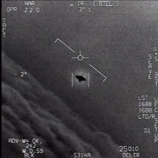 An unidentified flying object captured on video by a U.S. Navy jet.