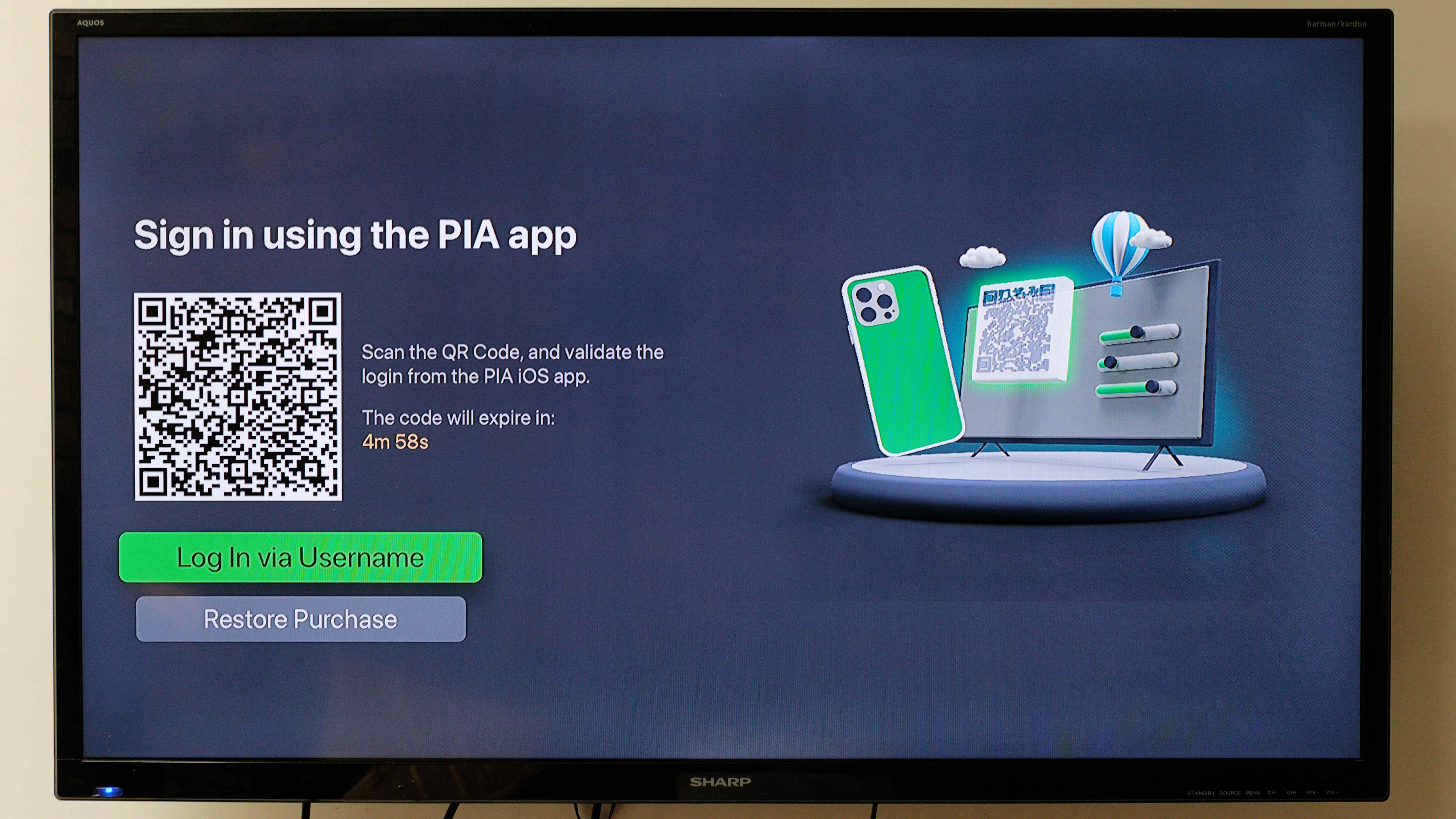 Private Internet Access app running on an Apple TV