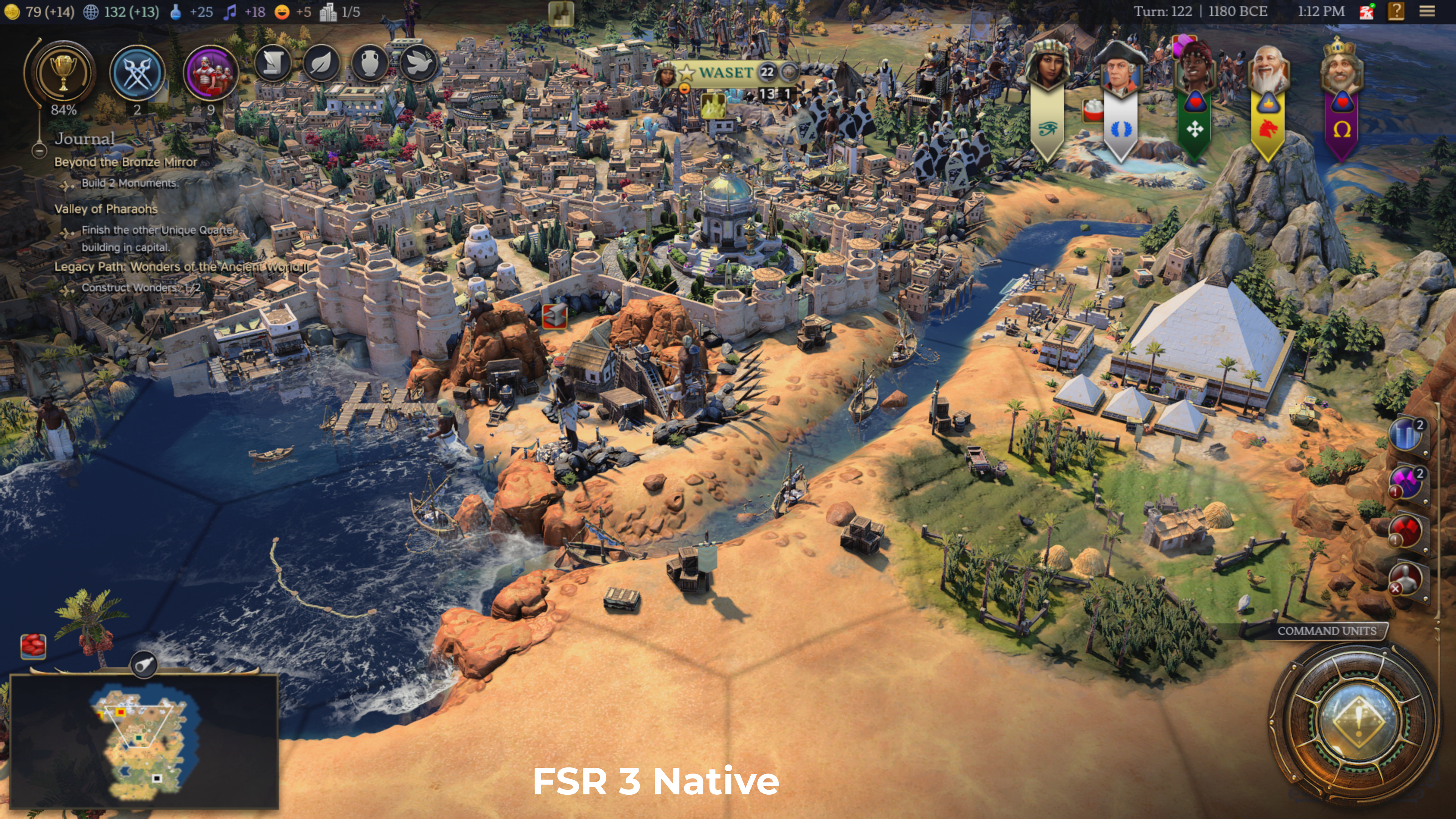 A screenshot from Civilization 7, showing the impact of anti-aliasing on the game's graphics