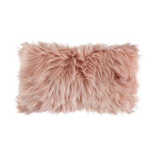 A pink fluffy accent pillow