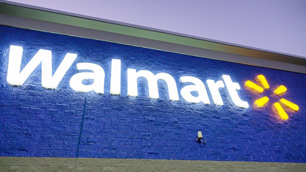 The exterior of a Walmart.