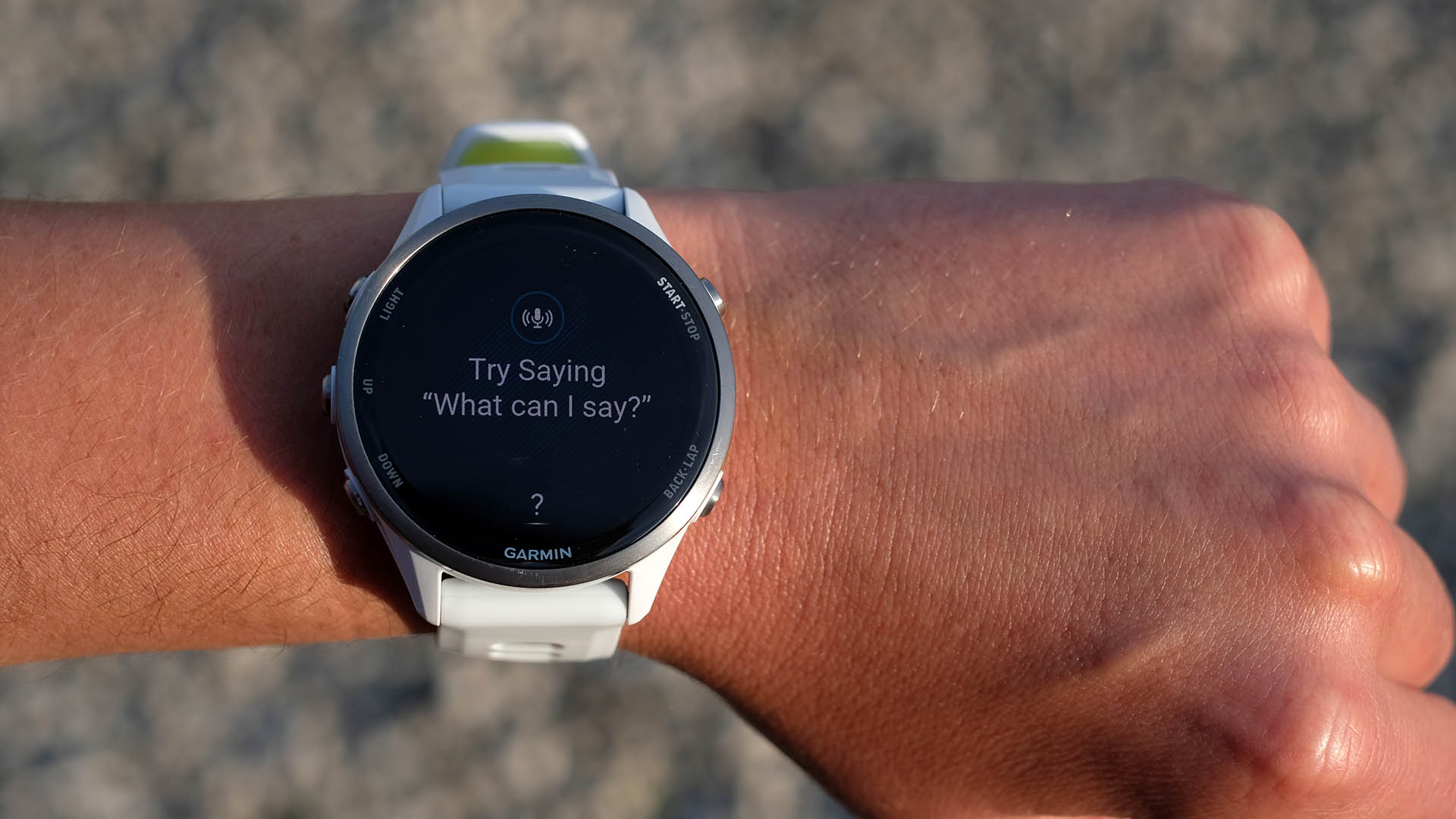 A close-up picture of the voice command settings in the Garmin Forerunner 970