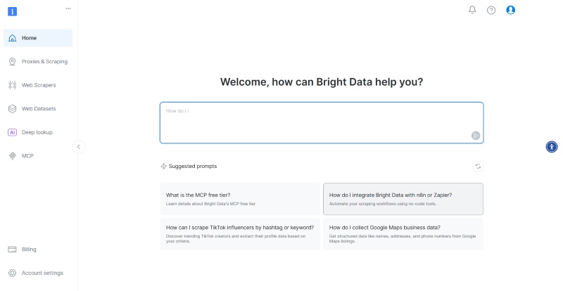 Bright Data welcome page