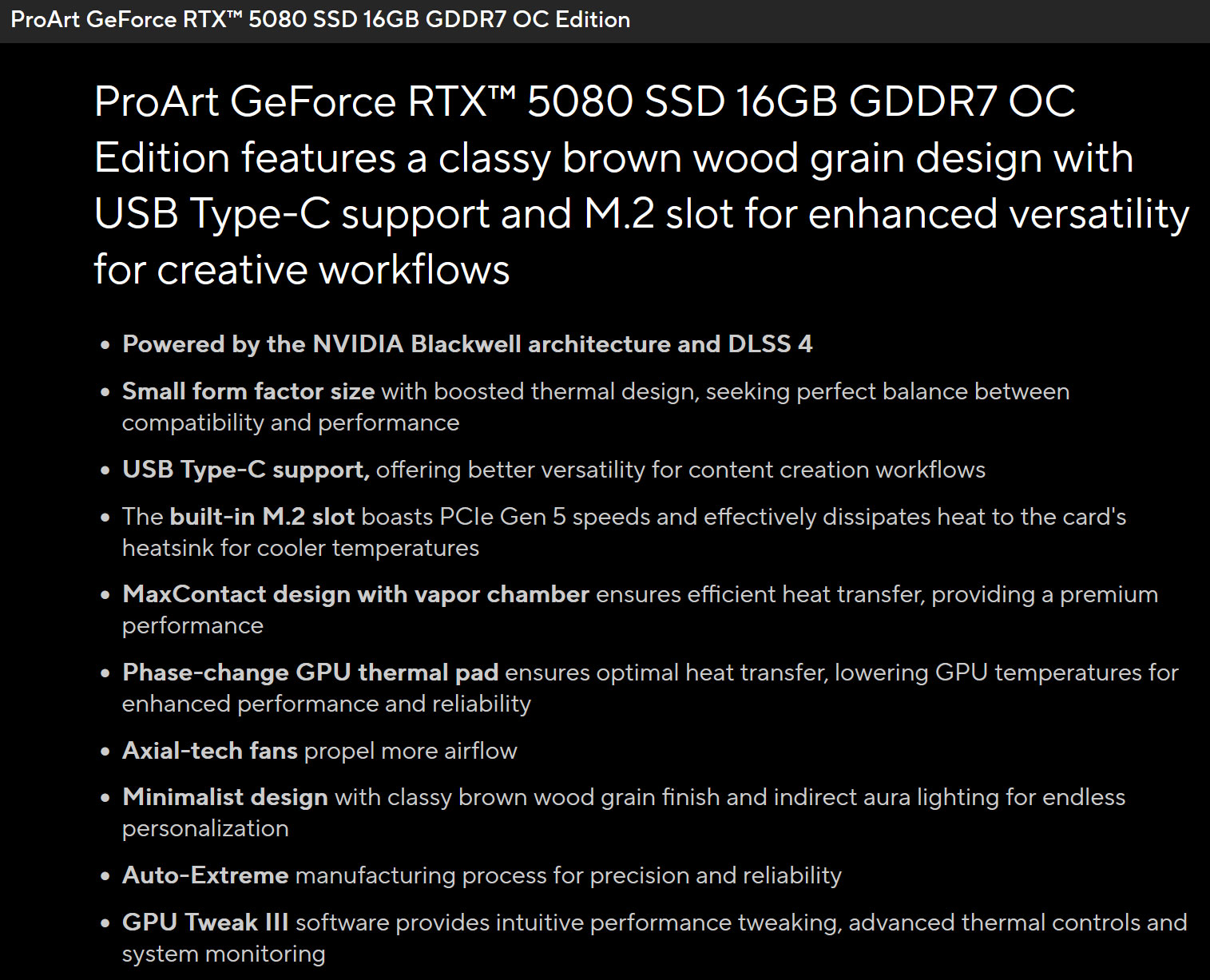 Asus ProArt RTX 5080 with wood effect finish