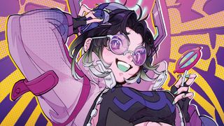 A purple female character