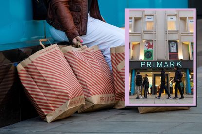 Primark bags and insert of Primark shop front