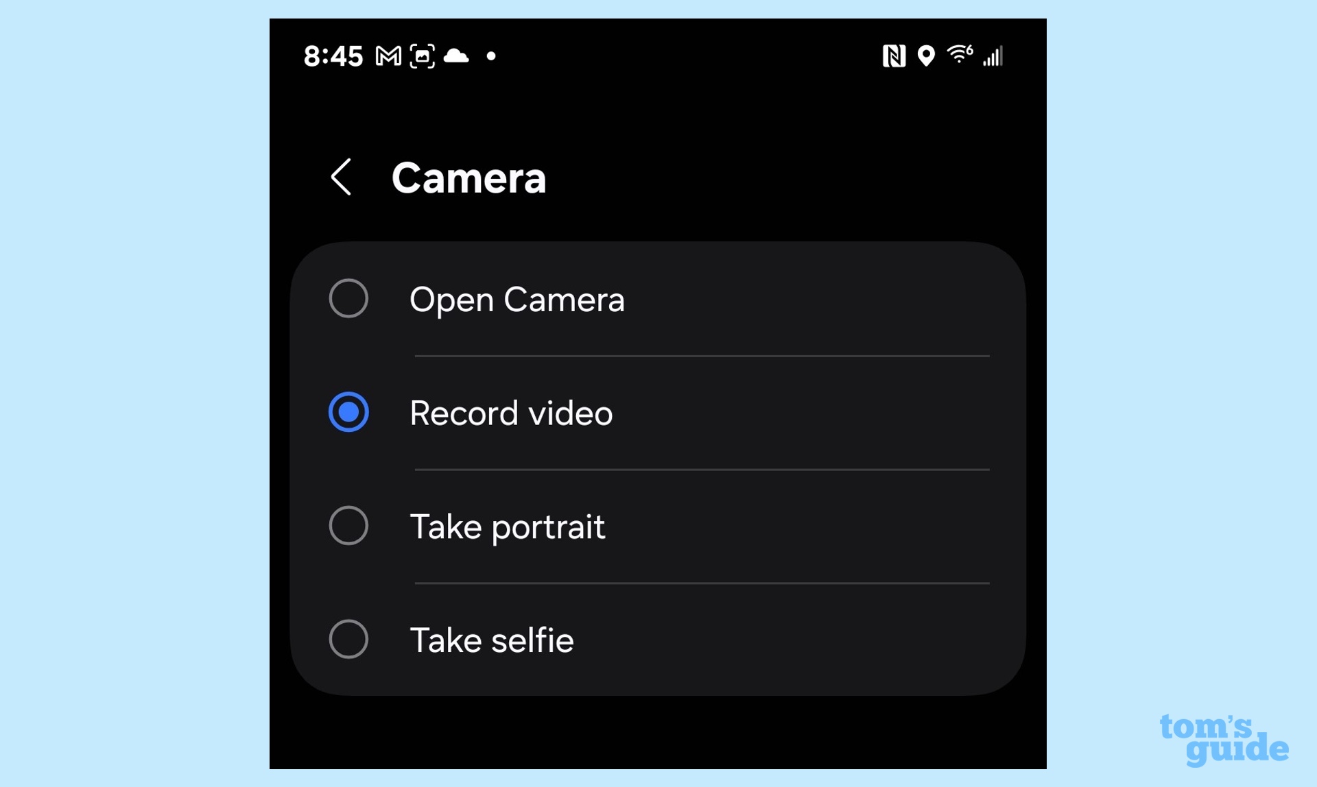 selecting the video shooting feature for the side button on the galaxy s25