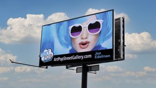 A digital billboard with a woman in sunglasses and blue hair in high brightness with Daktronics technologies.