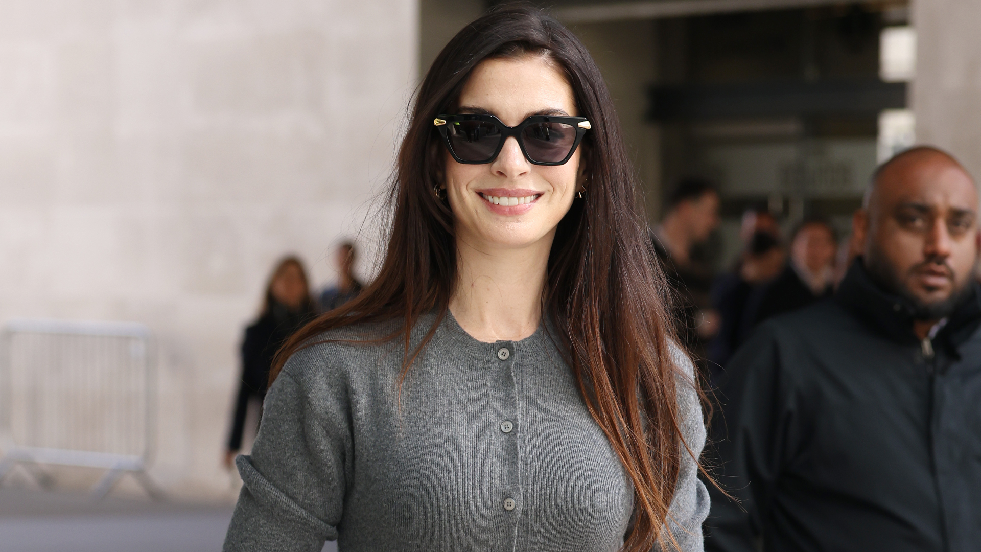 Anne Hathaway wore the pencil skirt trend on The Devil Wears Prada 2 press tour in London