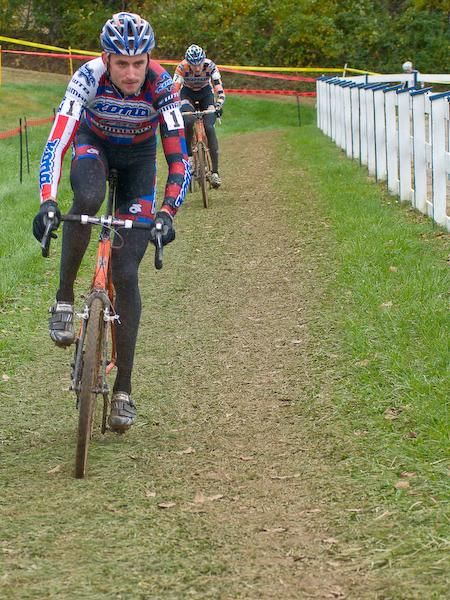 Ryan Trebon (Kona) takes the lead on the start of lap three.