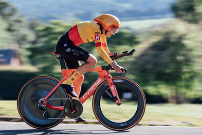 Joss Lowden racing in a time trial for Uno-X