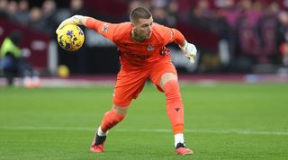 Sam Johnstone in action for Crystal Palace against West Ham in December 2023.