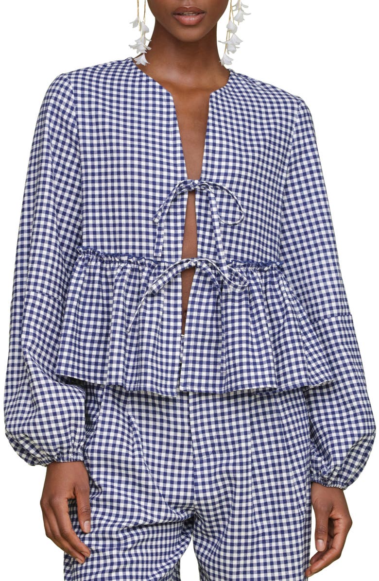 Tie Front Gingahm Linen Blend Top
